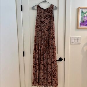 Fame and Partners Gathered Full Maxi Dress in Feline Spot Tan